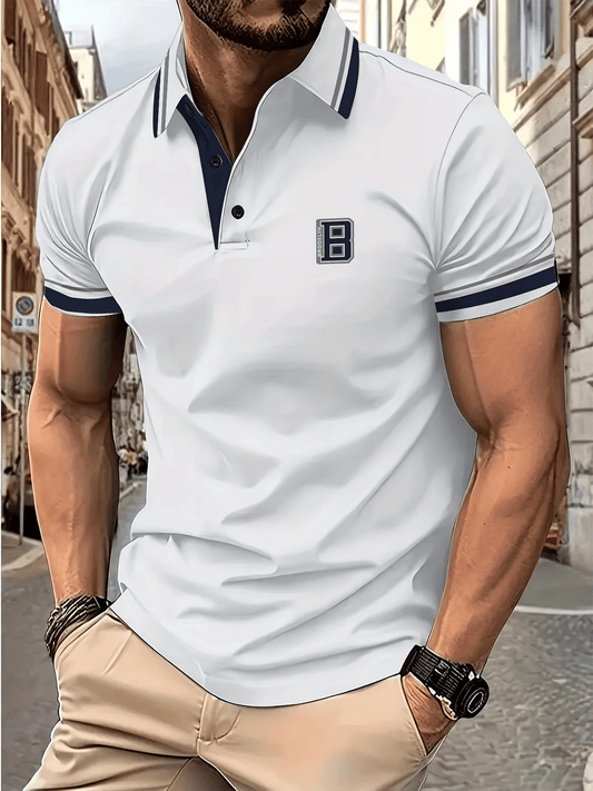 Men's Business Logo Button-Down Short Sleeve Polo Shirt