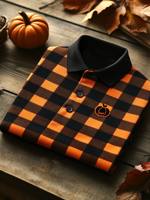 Men's Business Casual Halloween Art Button Short Sleeve Polo Shirt