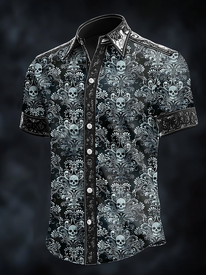 Men's Casual Art Dark Skull Print Shirt