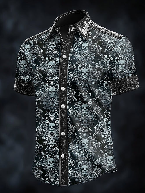 Men's Casual Art Dark Skull Print Shirt