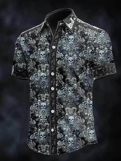 Men's Casual Art Dark Skull Print Shirt