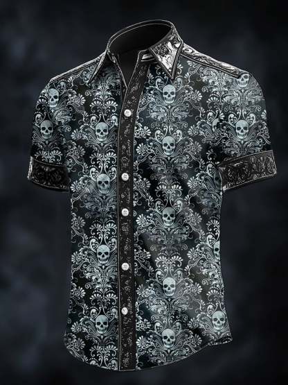 Men's Casual Art Dark Skull Print Shirt