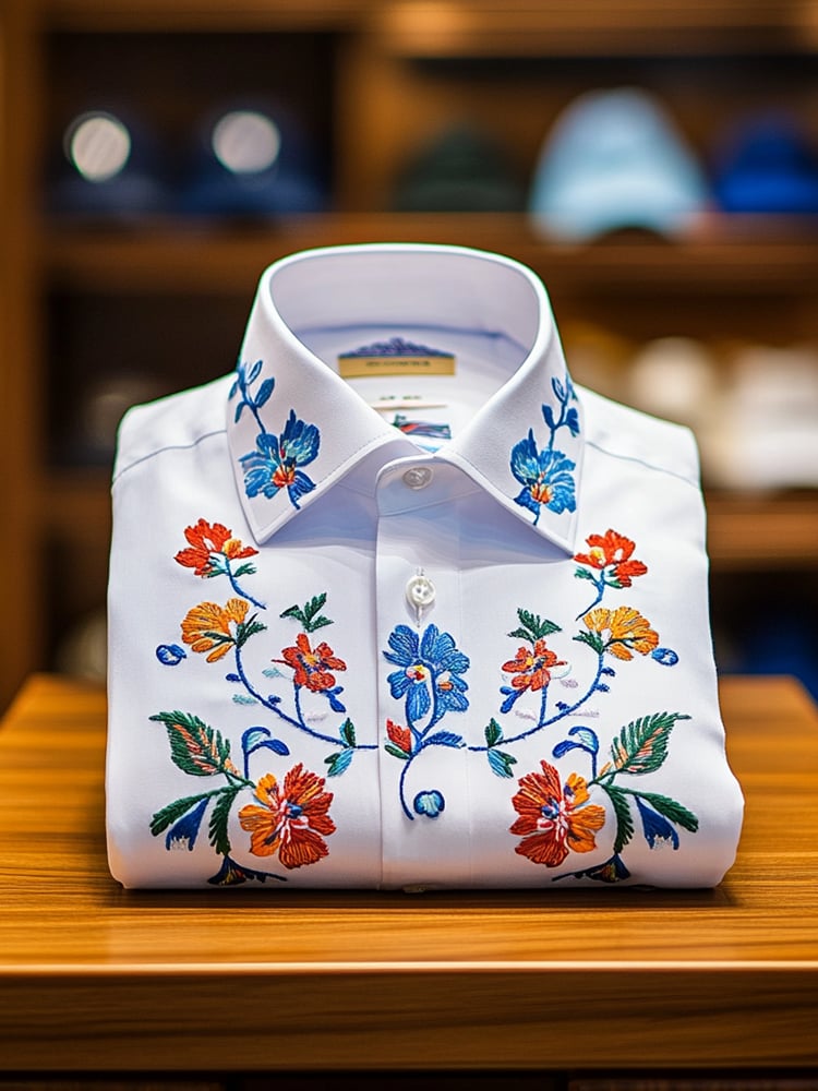 Men's Business Casual Floral Lapel Short Sleeve Shirt
