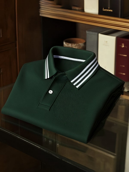 Men's Business Stripe Logo Print Short Sleeve Polo Shirt