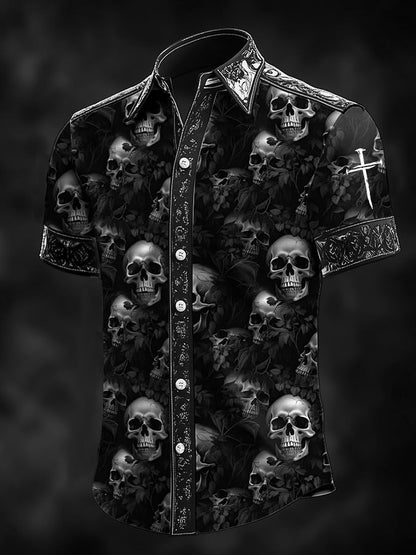 Men's Retro Baroque Print Dark Shirt