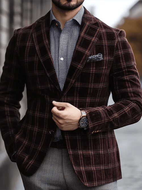Men's Business Fashion Plaid Single Breasted Blazer