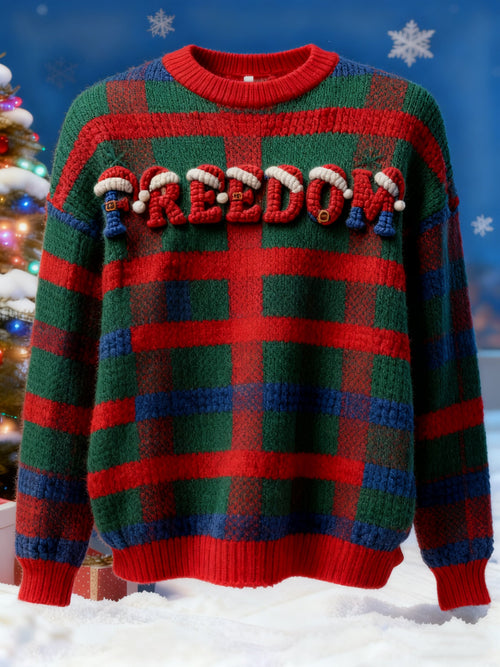Christmas Freedom Cartoon Print Ugly Faith Pullover Sweater