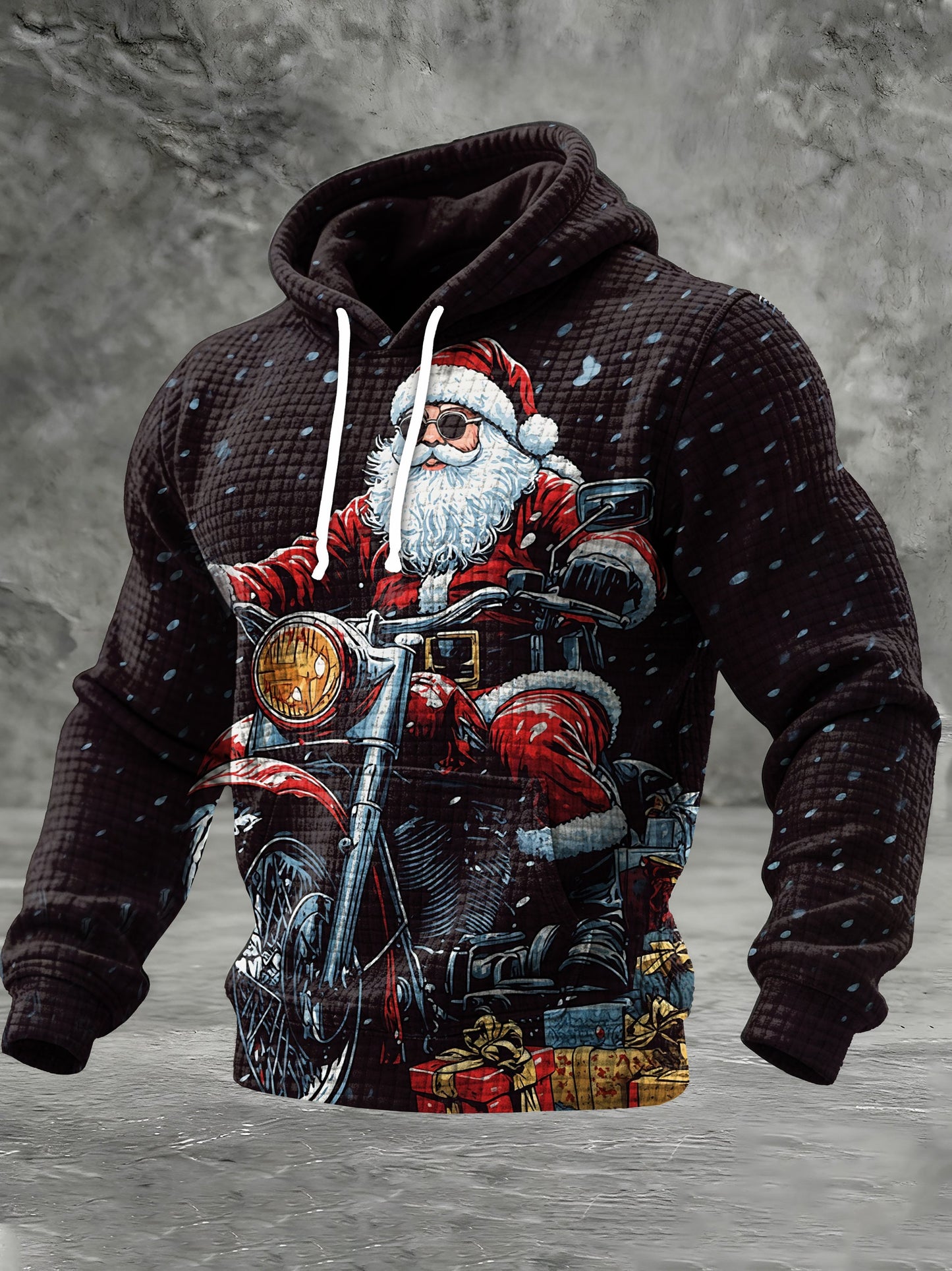 Men's Casual Retro Santa Claus Checkered Hoodie