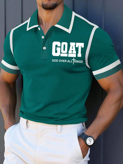 Men's Retro Faith “Goat God Over All Things” Casual Printed Polo Shirt