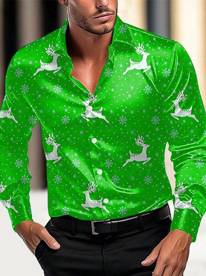 Men's Luxury Christmas Contrast Color Print Long Sleeve Shirt