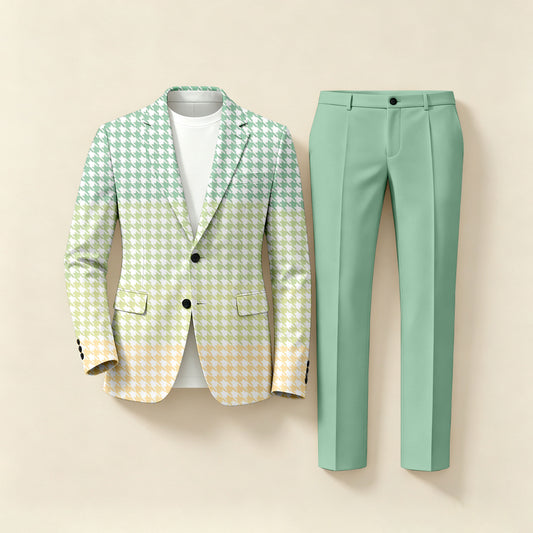 Men's Business Houndstooth Long-Sleeve Shirt and Pants Two-Piece Suit