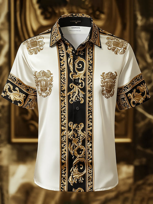 Men's Satin Luxe Print Short Sleeve Button Shirt