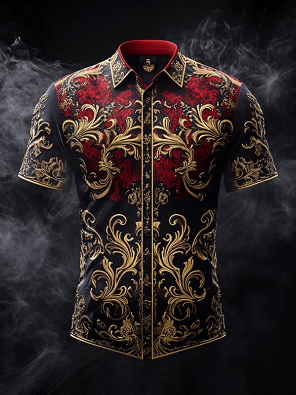 Men's Retro Gothic Pattern Short Sleeve Shirt