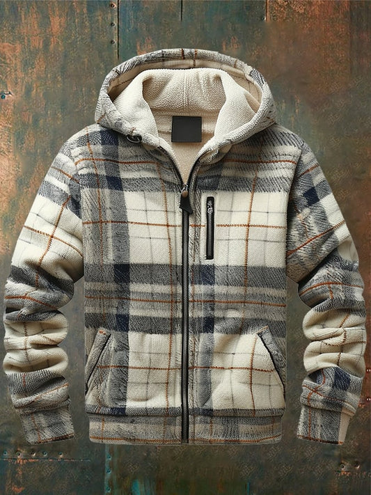 Men's Autumn & Winter Outdoor Casual Checked Hooded Jacket