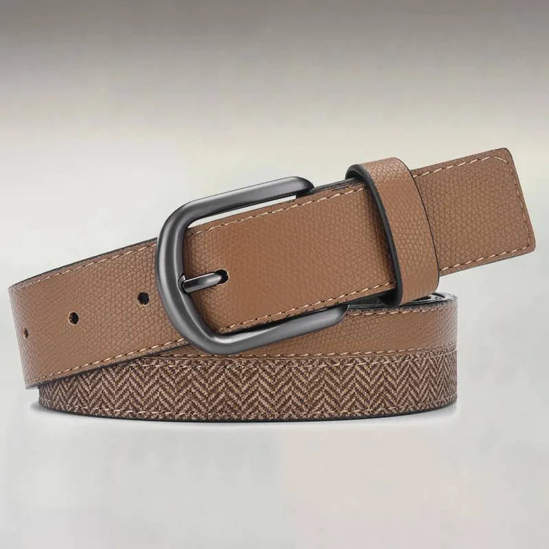 Men's Herringbone Splicing Metal Pin Buckle PU Leather Belt