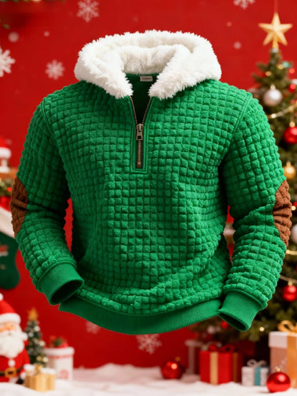Men's Knitted Jacquard Waffle Christmas Zipper Sweatshirt