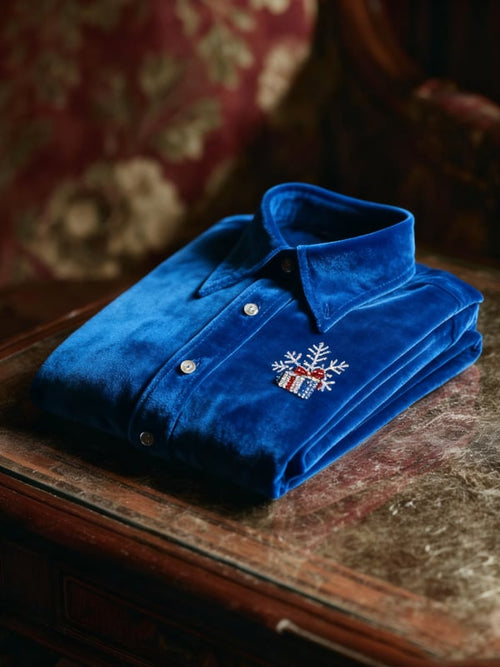 Men's Velvet Rhinestone Christmas Logo Casual Long Sleeve Shirt