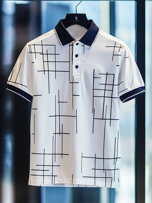 Men's Business Casual Bauhaus Printed Button Short Sleeve Polo Shirt