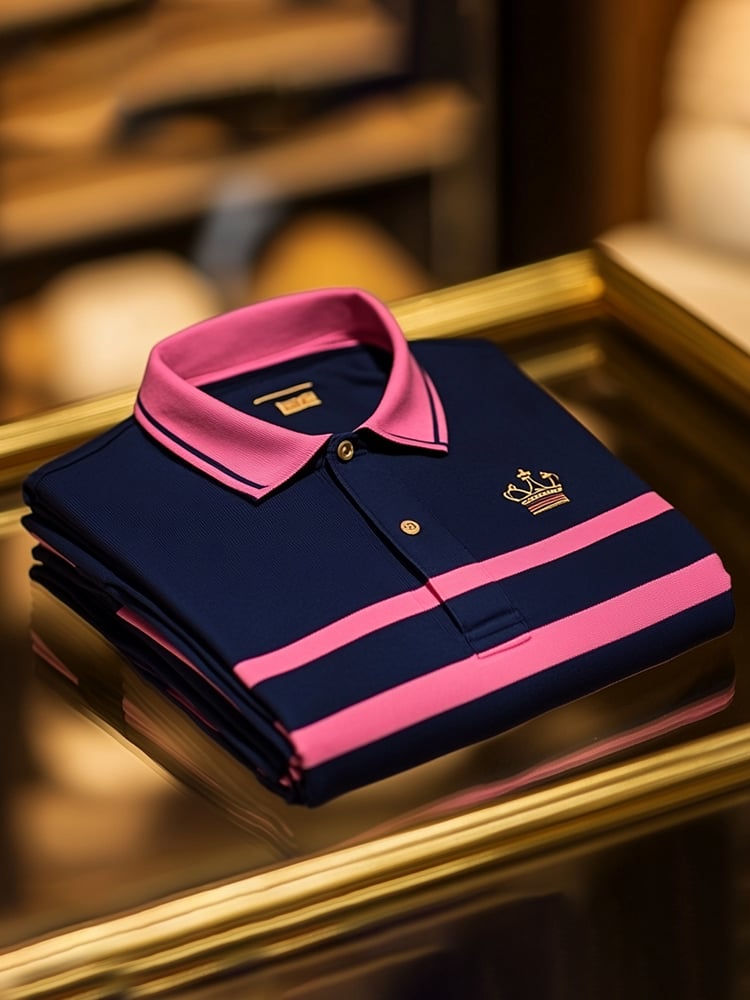 Men's Classic Business Logo Button Short Sleeve Polo Shirt