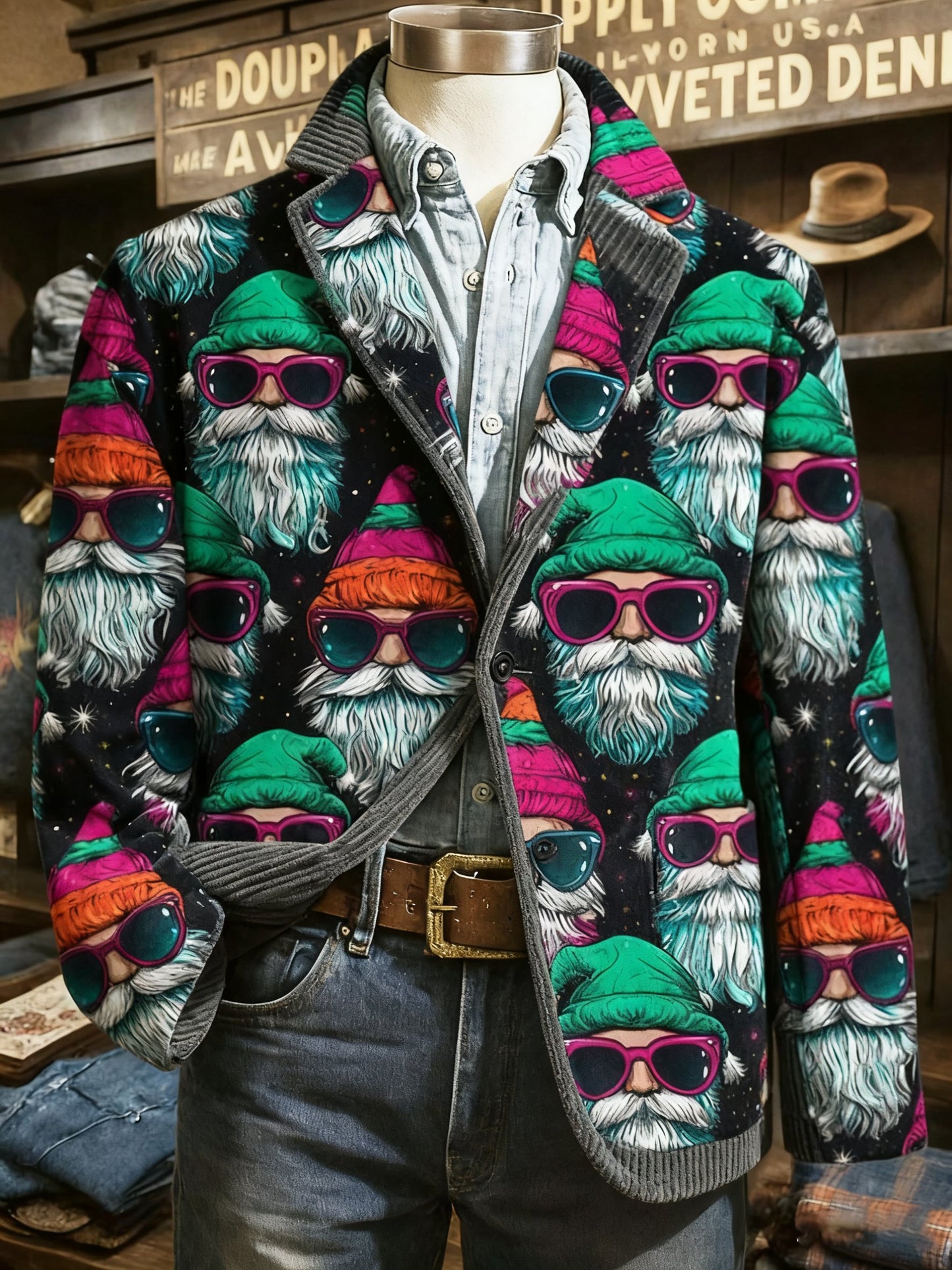 Men's Vintage Christmas Print Casual Jacket