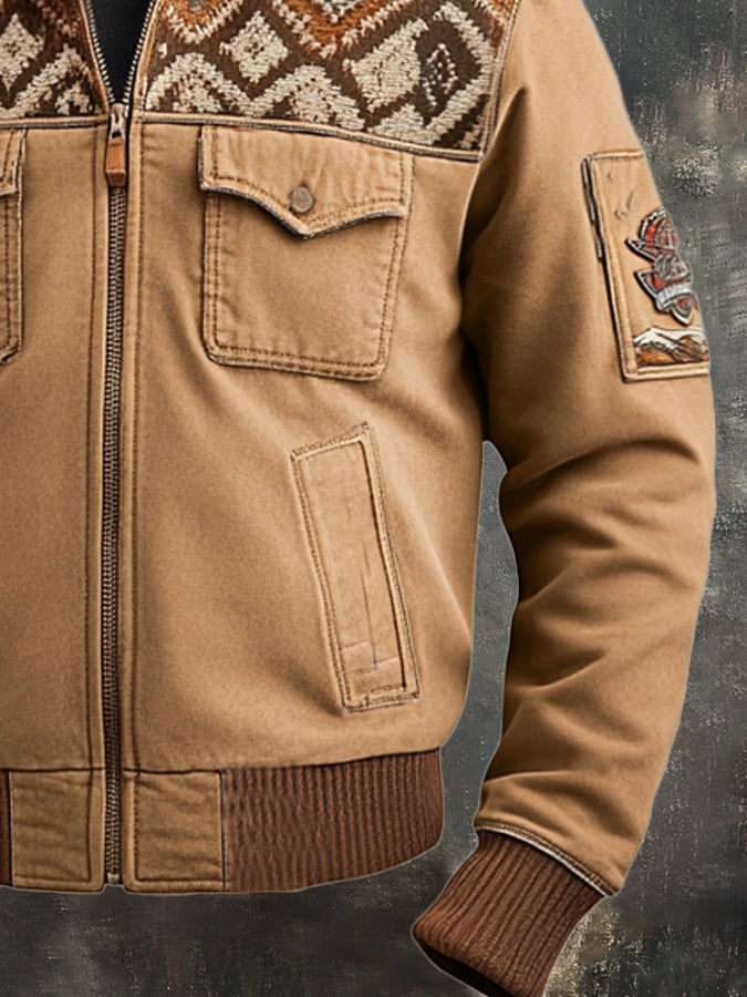 Men's Retro Classic Distressed Casual Fur Collar Pocket Jacket