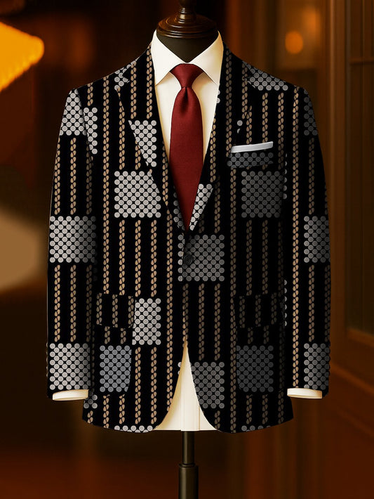 Men's Business Casual Large Pocket Print Blazers