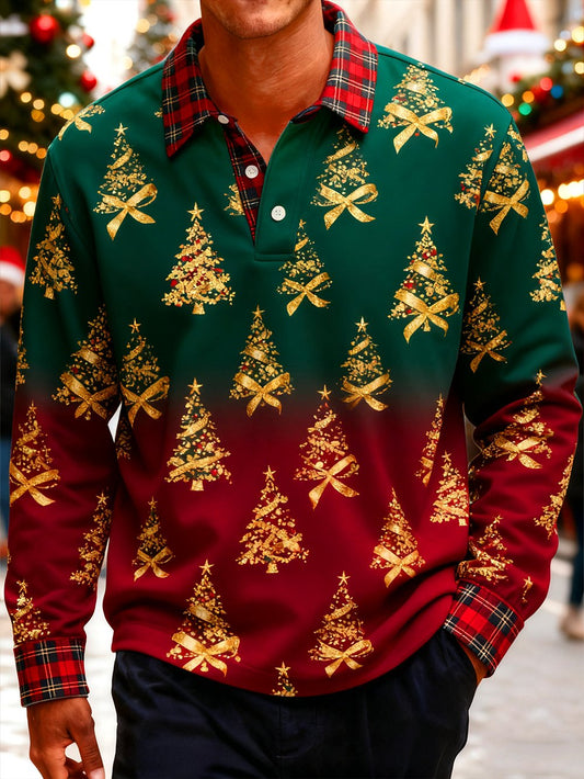 Men's Christmas Business Long-Sleeve Polo Shirt