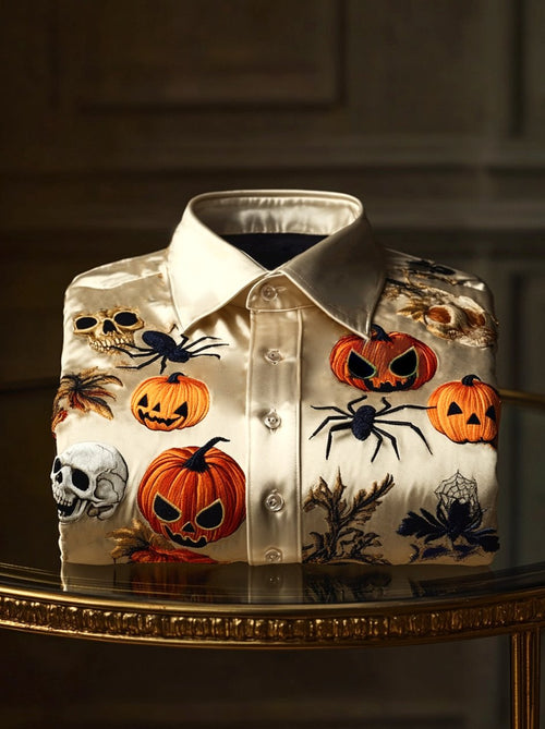 Men's Satin Halloween Luxe Long Sleeve Button-Down Shirt