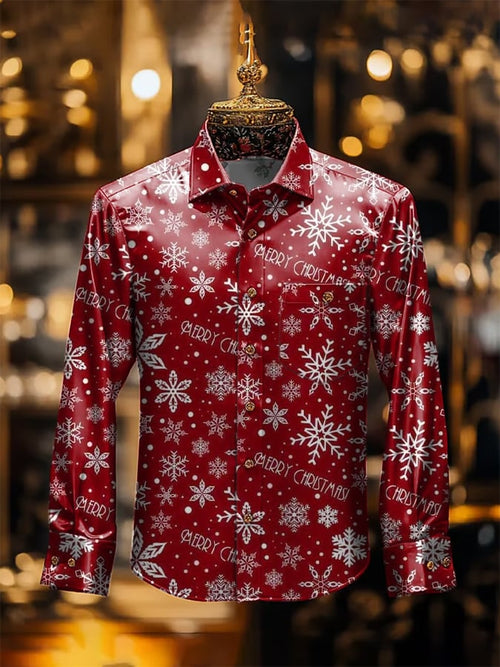 Men's Luxury Christmas Contrast Print Long Sleeve Pocket Shirt