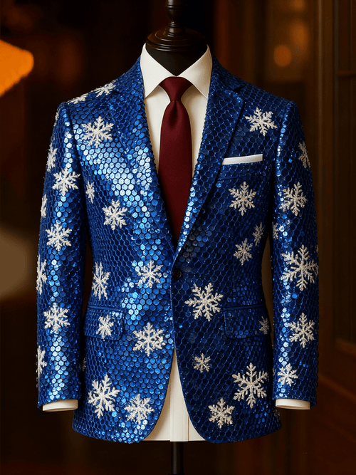 Men's Luxury Christmas Snowflake Lapel Suit Jacket