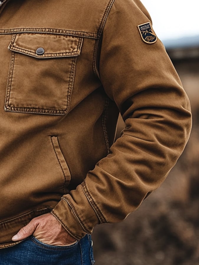 Men's Vintage Classic Distressed Casual Pocket Jacket