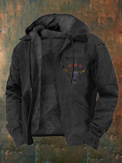 Men's Western Style Vintage Yak Plush Multi-Pocket Jacket