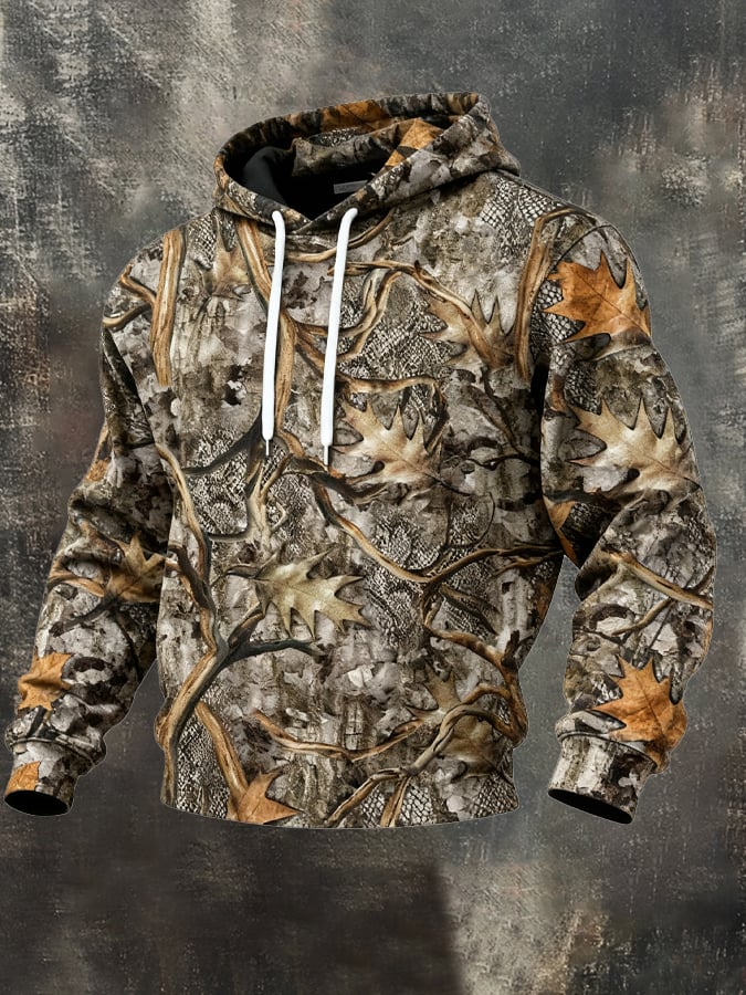 Men's Retro Distressed Color Block Camouflage Print Casual Long Sleeve Sweatshirt