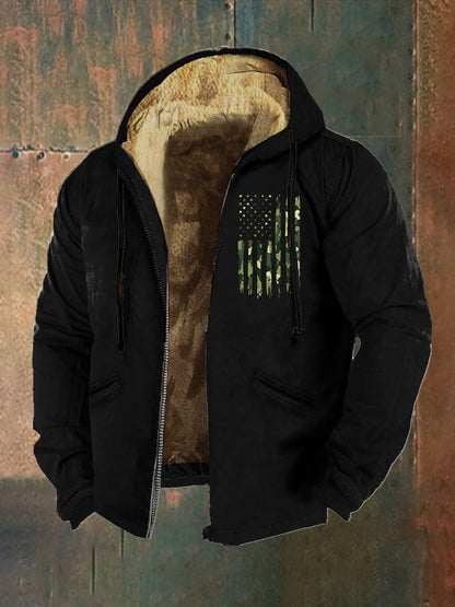 Men's Retro Camo Flag Print Zip Hooded Jacket