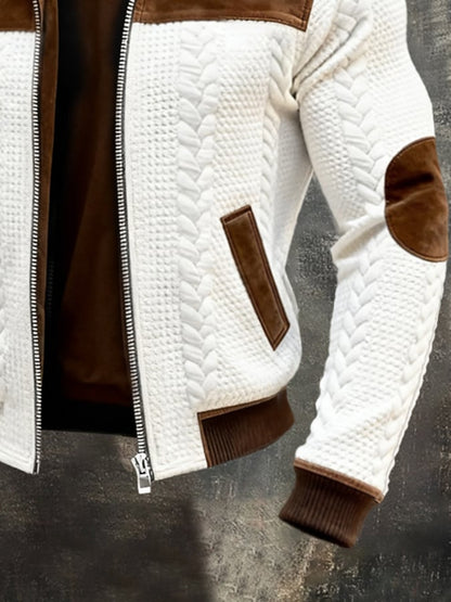 Men's Retro Textured Fabric & Suede Panel Multi-Pocket Outdoor Jacket