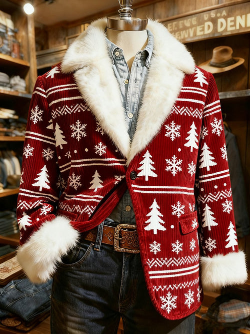 Men's Christmas Holly Plush Collar Suit Jacket