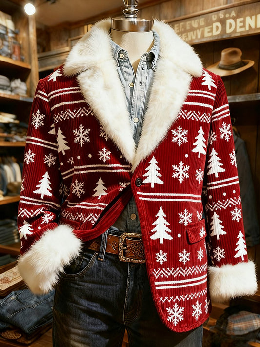 Men's Christmas Holly Plush Collar Suit Jacket