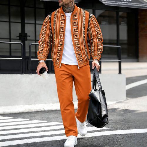 Men's Geometric Fleece-Lined Jacket and Pants Set
