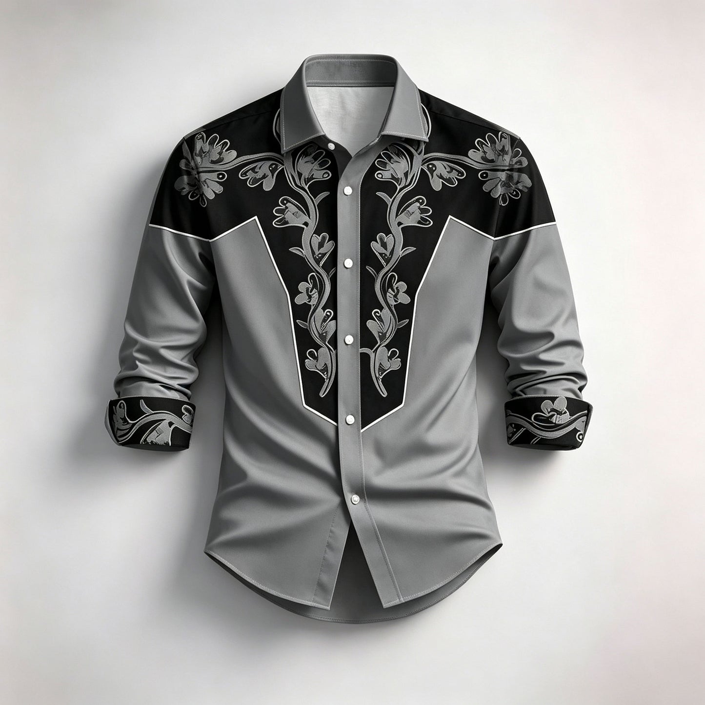 Men's Gray Printed Long-Sleeve Shirt