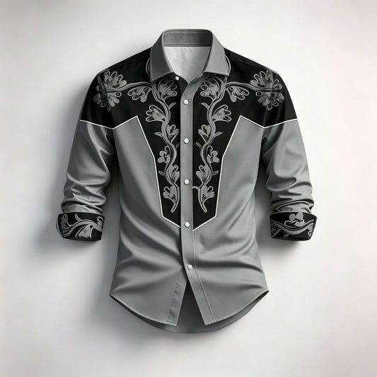 Men's Gray Printed Long-Sleeve Shirt