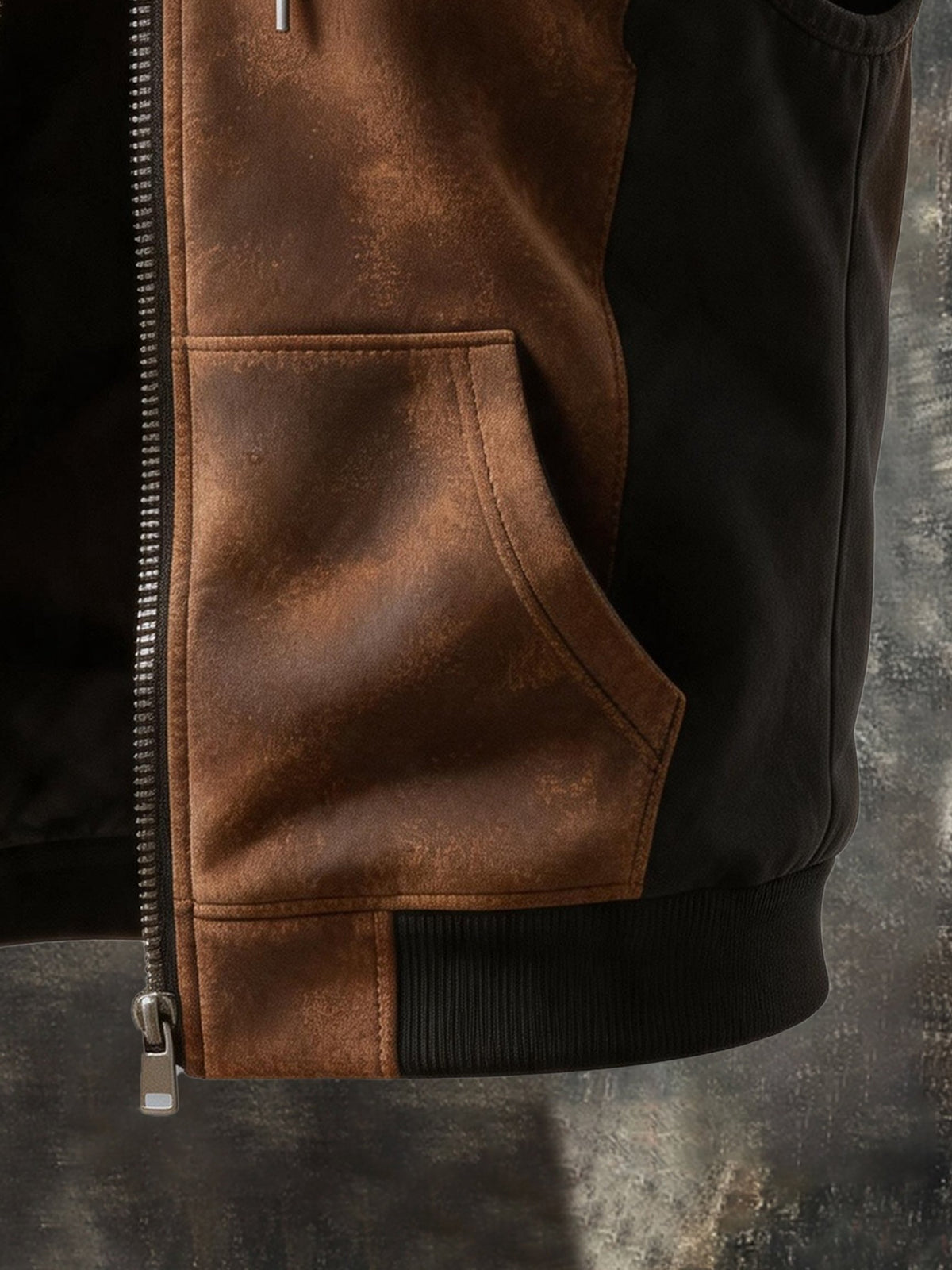 Men's Vintage-Style Distressed Leather-Panel Hooded Vest