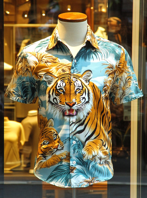 Men's Satin Luxury Business Striped Short Sleeve Button Shirt