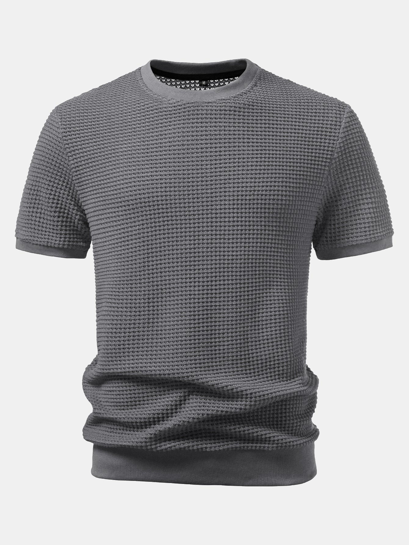 Short-Sleeve Waffle Ribbed Hem T-Shirt