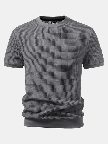 Short-Sleeve Waffle Ribbed Hem T-Shirt