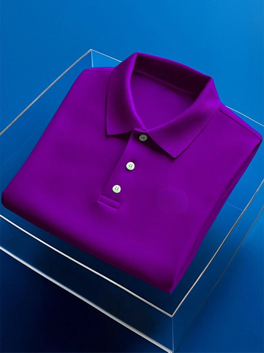 Men's Business Casual Embroidery Button Short Sleeve Polo Shirt