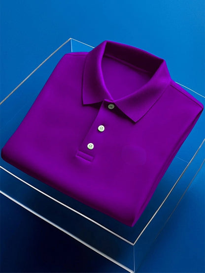 Men's Business Casual Embroidery Button Short Sleeve Polo Shirt