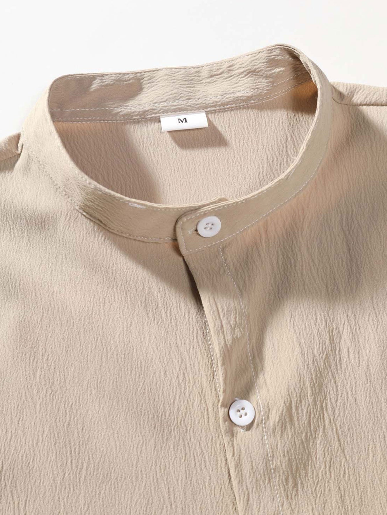 Crinkled Texture Stand Collar Shirt