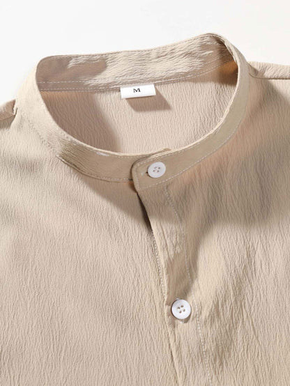 Crinkled Texture Stand Collar Shirt