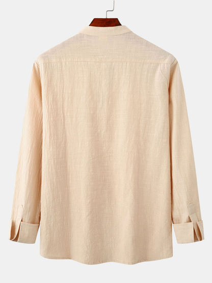 Long Sleeved Textured Stand Collar Shirt
