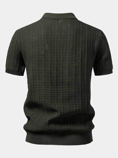 Textured Jacquard Johnny Collar Knit Polo